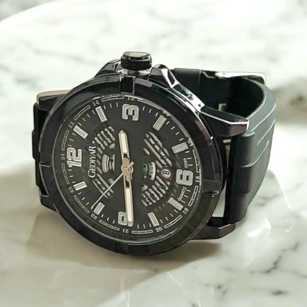 Gediyar Men’s Black 45mm Silicone Band Watch